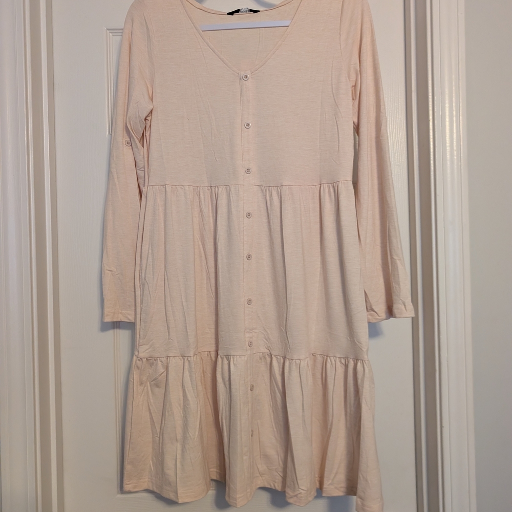 Chic Long Sleeve Cream Dress